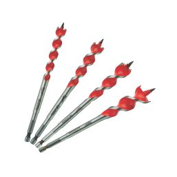 Milwaukee Speed Feed Hex Shank Double Flute Auger Wood Drill Bit Set 4 Pieces Screwfix