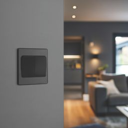 British General Evolve 20A 16AX 2-Gang 2-Way Wide Rocker Light Switch  Matt Black with Black Inserts