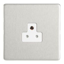 Contactum Lyric 2A 1-Gang Unswitched Round Pin Socket Brushed Steel with White Inserts