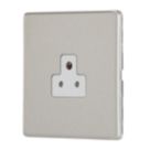 Contactum Lyric 2A 1-Gang Unswitched Round Pin Socket Brushed Steel with White Inserts