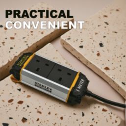 Stanley 13A 2-Gang Unswitched  Power Strip With Belt Clip Black 5m