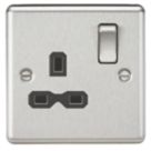 Knightsbridge  13A 1-Gang DP Switched Single Socket Brushed Chrome  with Black Inserts