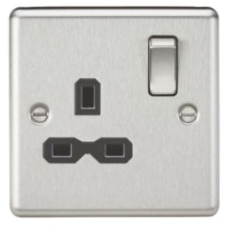Knightsbridge  13A 1-Gang DP Switched Single Socket Brushed Chrome  with Black Inserts