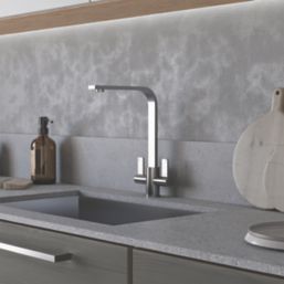 ETAL Stroud Twin Lever Kitchen Mixer Tap Polished Chrome