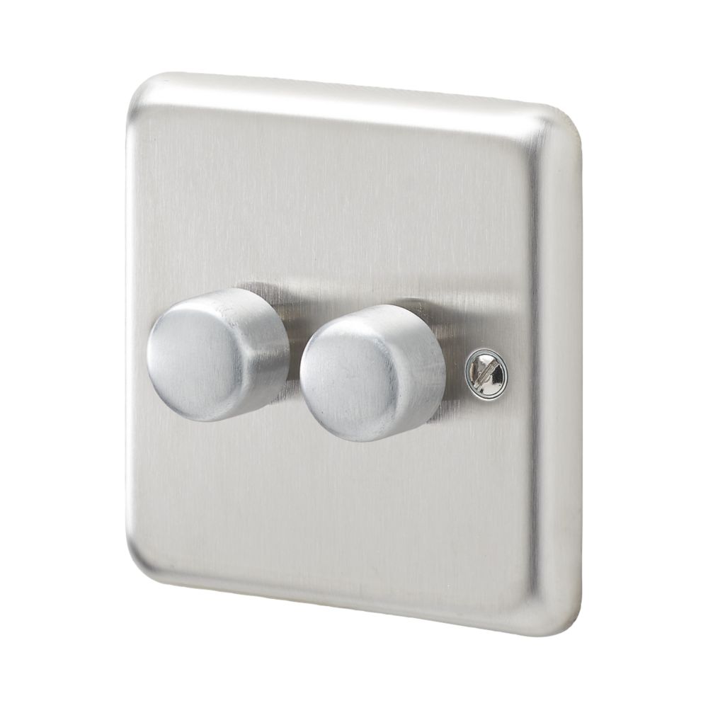 MK Contoura 2Gang 2Way Dimmer Brushed Stainless Steel Screwfix