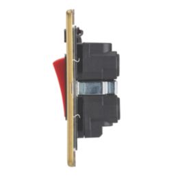 Contactum Lyric 45A 2-Gang DP Cooker Switch & 13A DP Switched Socket Brushed Brass with Neon with Black Inserts