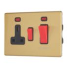 Contactum Lyric 45A 2-Gang DP Cooker Switch & 13A DP Switched Socket Brushed Brass with Neon with Black Inserts