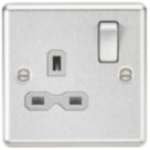 Knightsbridge  13A 1-Gang DP Switched Single Socket Brushed Chrome  with Colour-Matched Inserts