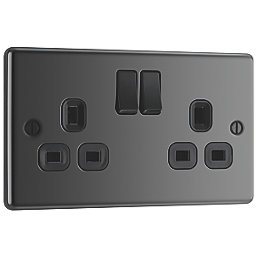 LAP  13A 2-Gang SP Switched Plug Socket Black Nickel  with Black Inserts