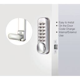 Smith & Locke  Medium Duty Easy Code Change Push-Button Lock with Code-Free Mode 35mm Satin Silver