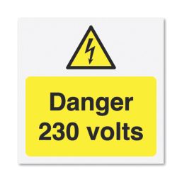 Essentials  'Danger 230V' Electrical Warning Labels 75mm x 75mm 25 Pack