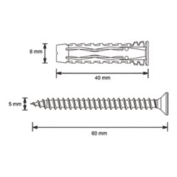 Easyfix  Wall Plugs with Screws 8mm x 40mm 50 Pack