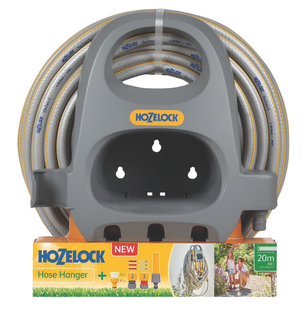 Hozelock Hose Hanger w/ Hose Yellow & Grey 20m x 1/2" Screwfix