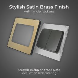 British General Evolve 20A 16AX 2-Gang 2-Way Wide Rocker Light Switch  Satin Brass with Black Inserts