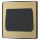 British General Evolve 20A 16AX 2-Gang 2-Way Wide Rocker Light Switch  Satin Brass with Black Inserts