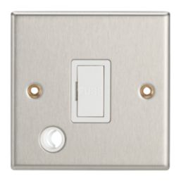 Contactum iConic 13A Unswitched Fused Spur & Flex Outlet  Brushed Steel with White Inserts