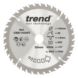 Trend CSB/14036T Wood/Chipboard/MDF Circular Saw Blade 140mm x 20mm 36T
