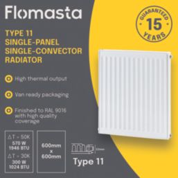 Flomasta 600mm x 600mm 1946BTU White Type 11 Convector Radiator