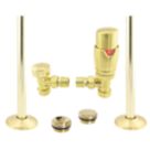 ETAL Danva 15mm x 1/2" Brushed Brass Angled & L/S Modern Thermostatic Radiator Valve & Lockshield