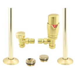 ETAL Danva 15mm x 1/2" Brushed Brass Angled & L/S Modern Thermostatic Radiator Valve & Lockshield