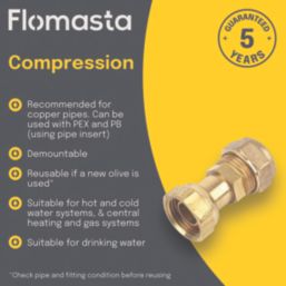 Flomasta  Brass Compression Straight Tap Connector 15mm x 1/2"