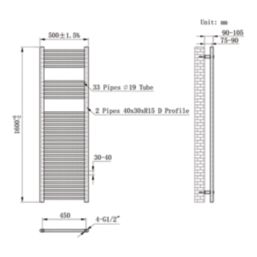 Flomasta 1600mm x 500mm 2409BTU Anthracite Flat  Towel Radiator
