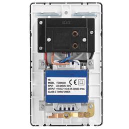 Arlec  2-Gang Dual Voltage Shaver Socket 115/230V Polished Chrome with White Inserts