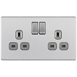 LAP  13A 2-Gang DP Switched Power Socket Brushed Stainless Steel  with Graphite Inserts