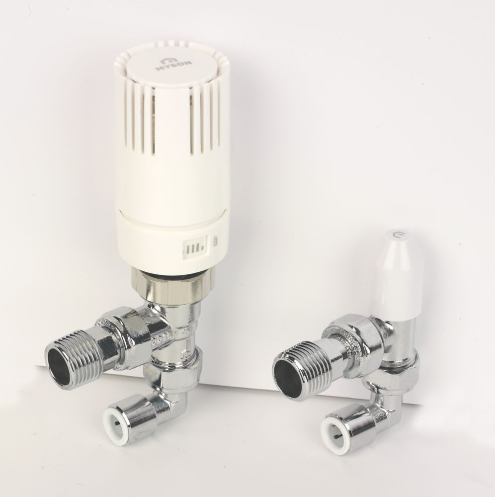 Myson TRV2PAK10ACPF90 White Angled Thermostatic PushFit TRV