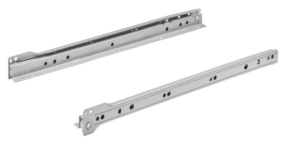 Essentials Silver Bottom Fix Self Closing Roller Drawer Runners 400mm 2 
