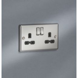 Knightsbridge  13A 2-Gang DP Switched Double Socket Polished Chrome  with Black Inserts