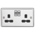 Knightsbridge  13A 2-Gang DP Switched Double Socket Polished Chrome  with Black Inserts