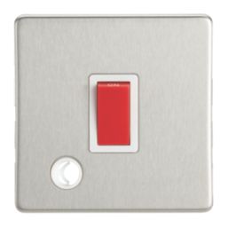 Contactum Lyric 32A 1-Gang DP Control Switch & Flex Outlet Brushed Steel  with White Inserts