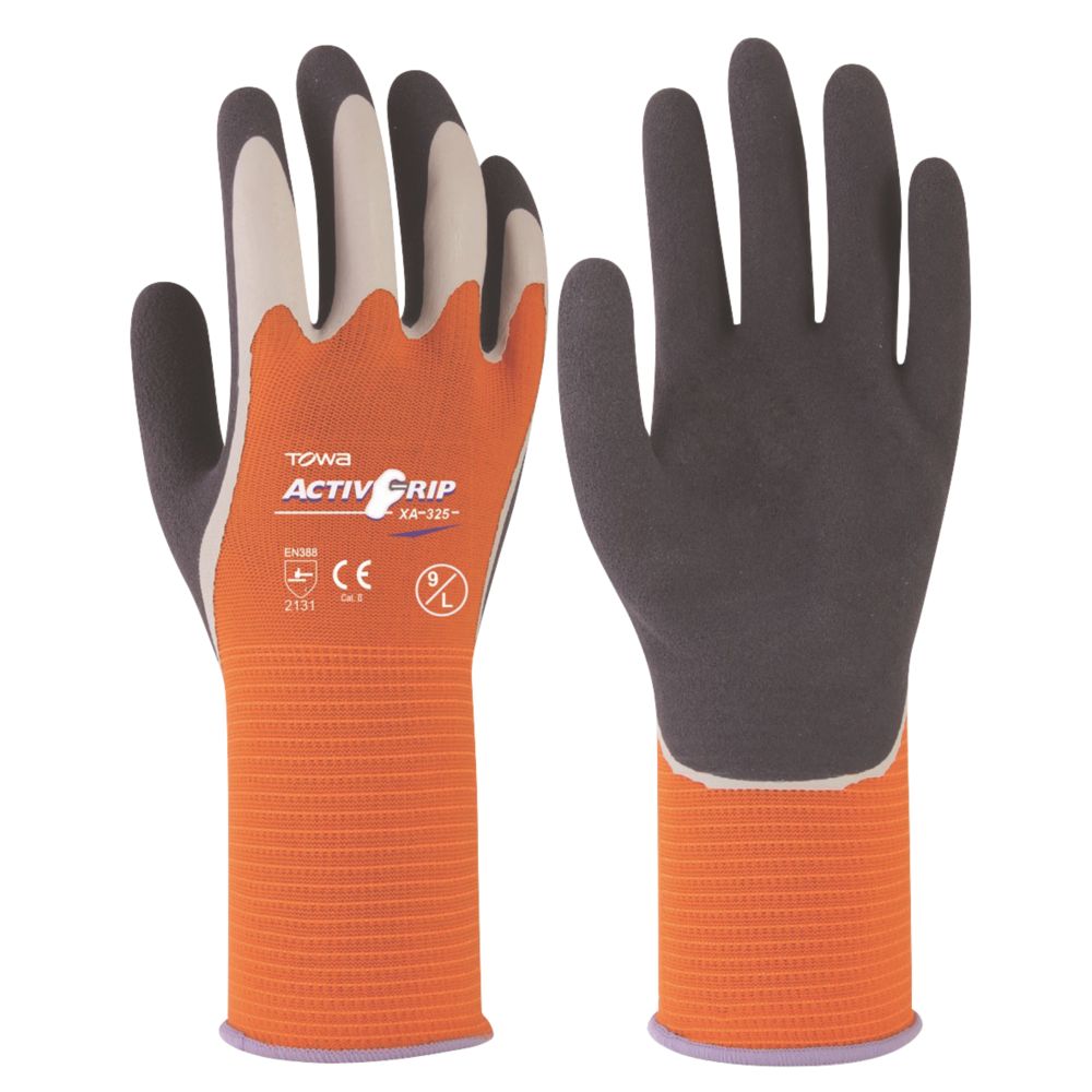 Towa ActivGrip XA325 LatexCoated Finger Gloves Grey / Orange X Large