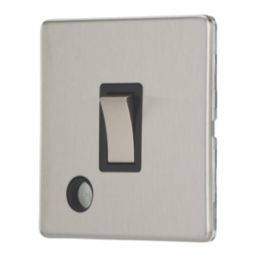 Contactum Lyric 20A 1-Gang DP Control Switch & Flex Outlet Brushed Steel  with Black Inserts