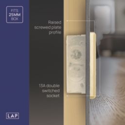 LAP  13A 2-Gang SP Switched Switched Sockets Satin Brass  with Black Inserts 5 Pack