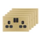 LAP  13A 2-Gang SP Switched Switched Sockets Satin Brass  with Black Inserts 5 Pack