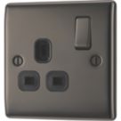 British General Nexus Metal 13A 1-Gang DP Switched Plug Socket Black Nickel  with Black Inserts