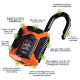 Squire CP50 ATLO Weatherproof  Combination  Padlock Orange 50mm