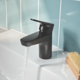 Swirl Caldew Black 121mm Standard Lever Mono Basin Mixer Tap  With Clicker Waste