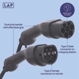 LAP 32A 22kW 3-Phase Mode 3 Type 2 Plug Electrical Vehicle Charging Cable 6m