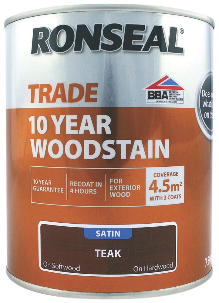 Ronseal 750ml Teak Satin WaterBased Exterior Wood Stain Screwfix