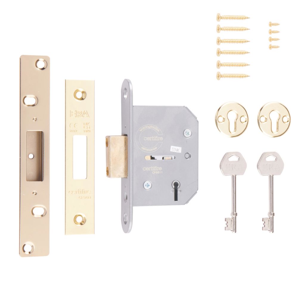 ERA 5 Lever Brass Mortice Deadlock 64mm Case 44mm Backset Screwfix