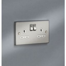 Knightsbridge  13A 2-Gang DP Switched Double Socket Brushed Chrome  with White Inserts