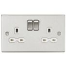 Knightsbridge  13A 2-Gang DP Switched Double Socket Brushed Chrome  with White Inserts