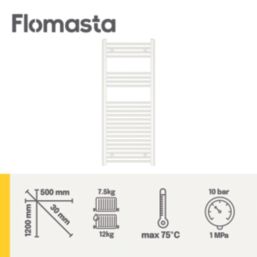 Flomasta 1200mm x 500mm 1815BTU White Flat  Towel Radiator