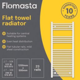 Flomasta 1200mm x 500mm 1815BTU White Flat  Towel Radiator