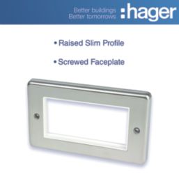 Hager Sollysta WRP4EUBSW 4-Module Modular Faceplate Brushed Steel