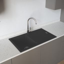 Carysil TD100-MB 1 Bowl Granite Composite Kitchen Sink Midnight Black Reversible 860mm x 500mm