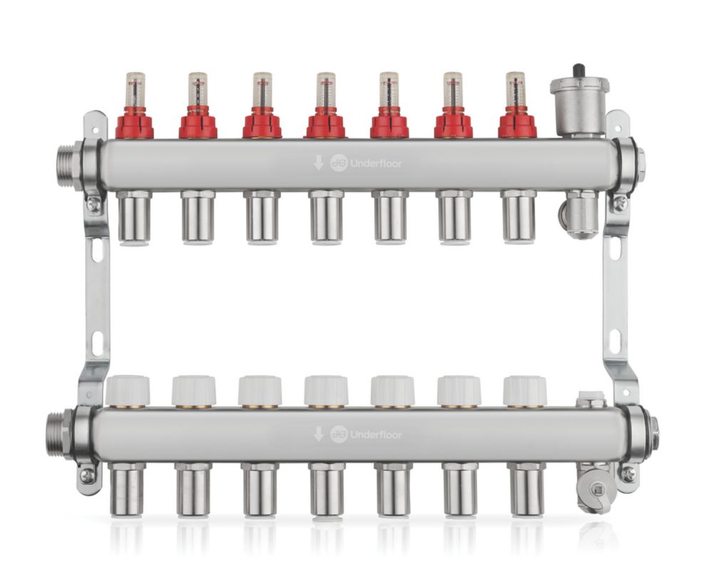 JG Underfloor 7 Port Heating Manifold Brushed Steel Screwfix